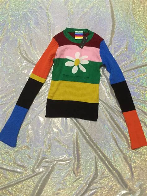 Unif Sun Flower Sweater Multicolored Rainbow Color Stripe Pull Femme