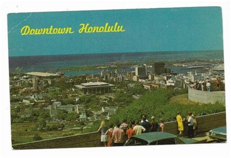 Vintage Hawaii Chrome Postcard Downtown Honolulu From Punchbowl Crater