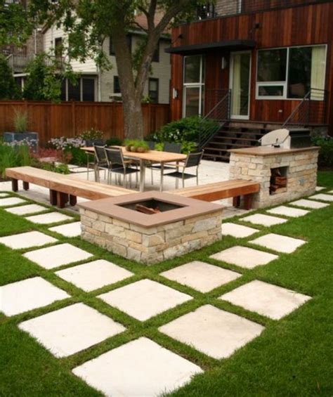 Outdoor Seating Area With Fire Pit Benches And Square