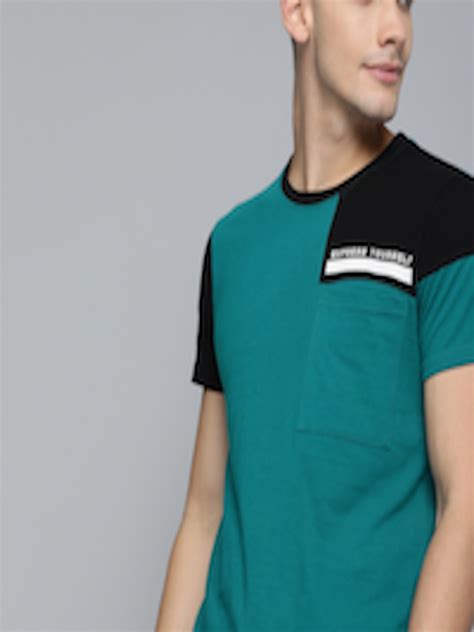 Buy Herenow Men Teal Blue Solid Round Neck Pure Cotton T Shirt With
