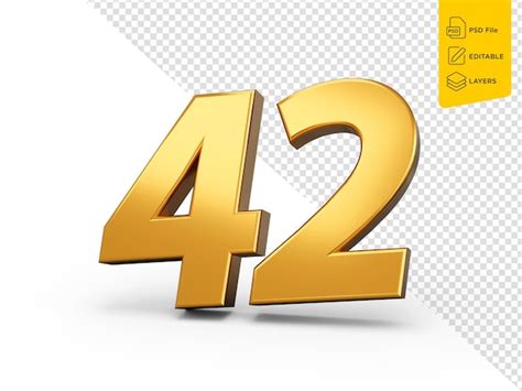 Premium Psd Gold Number 42 Forty Two On Isolated Background Shiny 3d