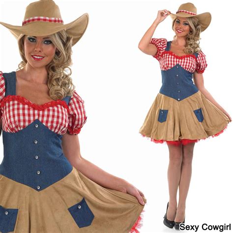 Damen Sheriff Cowgirl Kostüm Verkleidung Plus Hut Wilder Westen Outfit Ebay