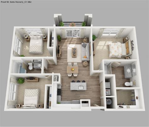 Three Bedroom Apartment 3d Floor Plans House Layout Plans Apartment
