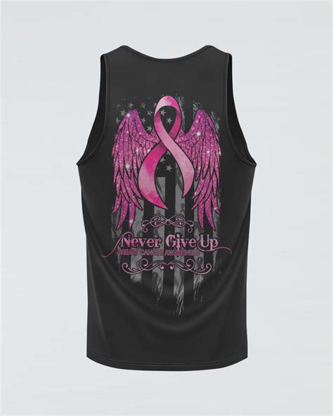 Never Give Up Glitter Wings Ribbon Women S Breast Cancer Awareness Tan Faith Hope Love