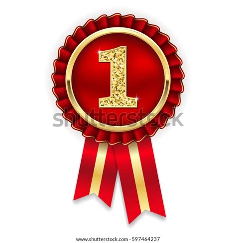 Gold 1st Place Rosette Badge Red Stock Vector Royalty Free 597464237