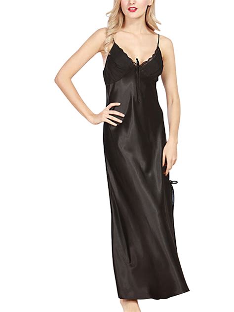 Womens Silk Satin Elegant Long Nightgown Pajamas Sleepwear Spaghetti Strap Robe Dress Nightwear