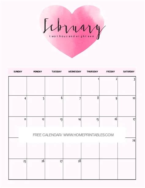 February 2018 Calendar Printable 10 Free Choices Home Printables