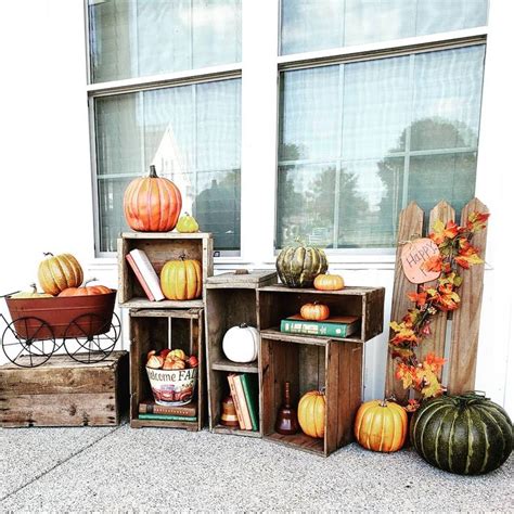 Fall Crate Display Vintage Wood Crates Front Porch Decorating