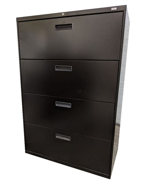 Rated for 1 hour of fire protection. Black Hon 4 Drawer Lateral Filing Cabinet - 36 Inch Wide