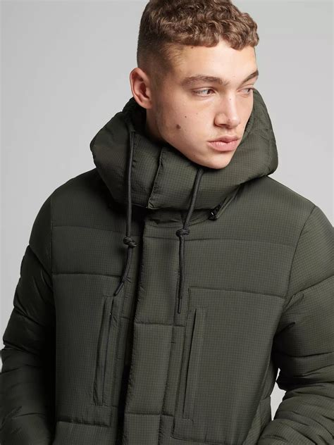 Superdry Touchline Padded Longline Coat Football Grid Khaki At John