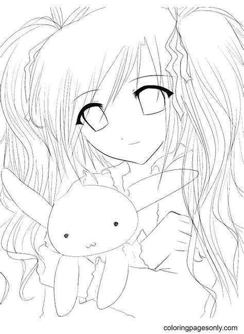 Anime Girl And Bunny Coloring Page Free Printable Coloring Pages