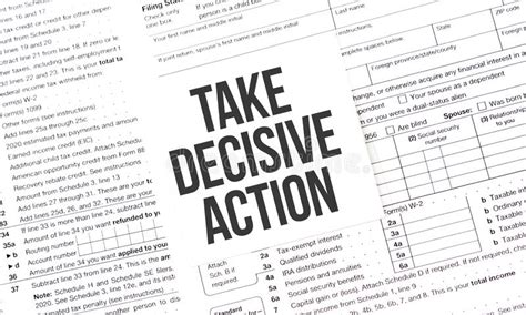 Yellow Paper Note With Words Take Decisive Action Tax Concept Stock