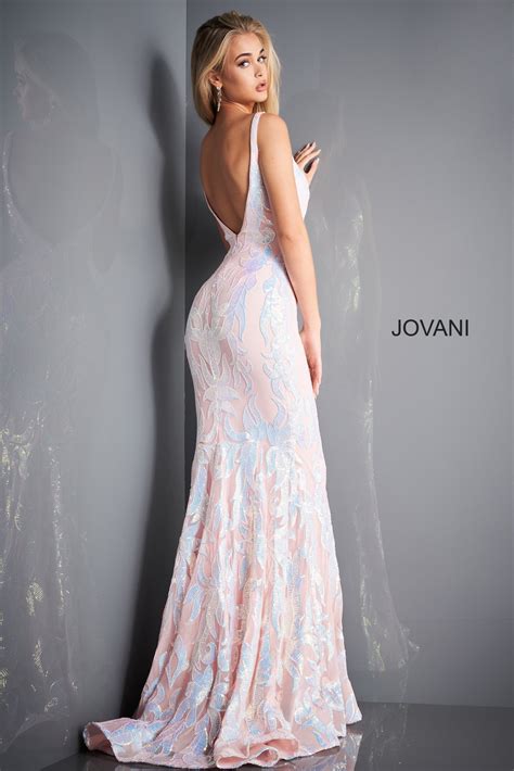 Jovani Sequin Plunging Neck Embellished Prom Dress