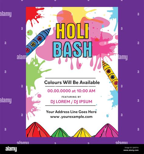 Holi Party Flyer Or Invitation Card With Color Guns Pichkari Powder