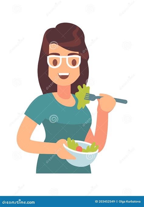 woman eating healthy tasty meal girl eats salat hungry female
