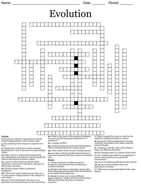 Evolution Crossword Puzzle Answers