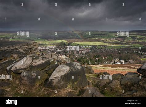 Rain Storm And Rainbow Ilkley West Yorkshire England United Kingdom