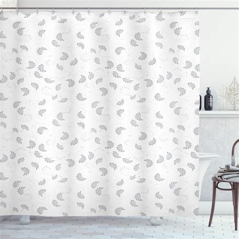 Ambesonne Grey And White Shower Curtain Skinny Curly Stems 69wx70l