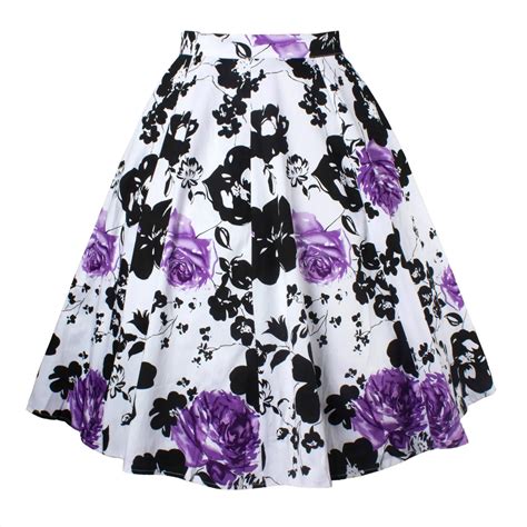 50s Vintage Retro Style Pleated Floral Print Rockabilly Swing Skirts