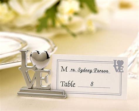 Silver Love Placecard Holder Wedding Favors Set Of 4 Heart Place