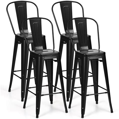 Costway Set Of 4 High Back Metal Stool 30 Seat Bar Height Industrial