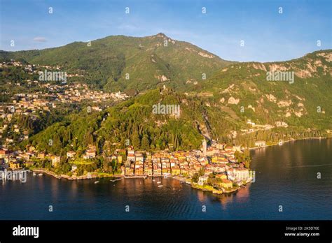 Aerial View Of The Town Of Varenna Lake Como At Sunset In Summer