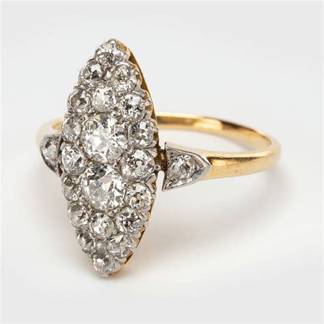 Antique Edwardian Marquise Shape 100 Carat Diamond Cluster Ring Circa