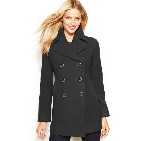 Kenneth Cole Reaction Petite Double Breasted Wool Blend Pea Coat In