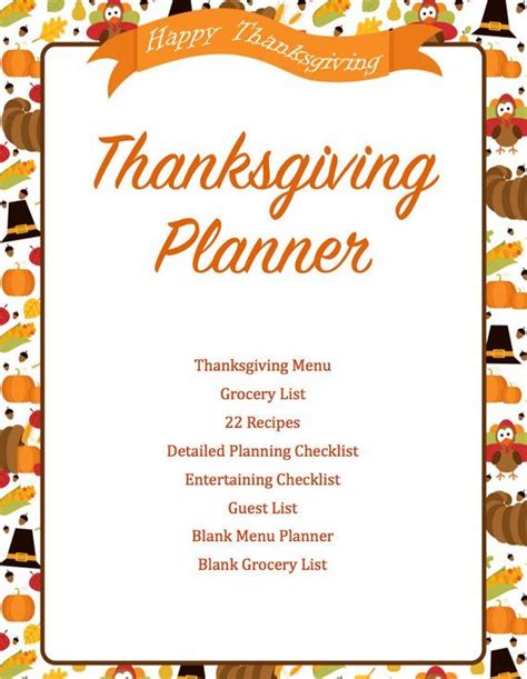 2017 Thanksgiving Planner Thanksgiving Menu Meal Planner Planning