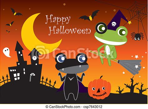 Vector Illustration Of Halloween Cartoon Frogs Happy Halloween And