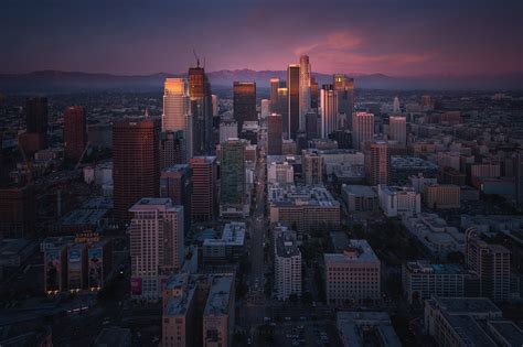 Los Angeles Aerial Cityscape At Sunset Michael Shainblum Photography