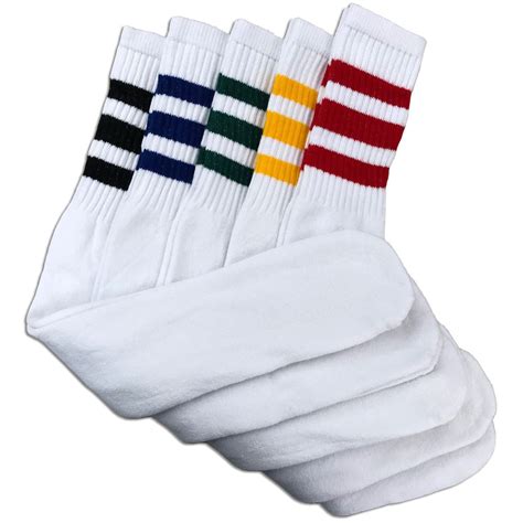 5 Pairs Mens White Tube Socks W Assorted Colors Heavy Cotton 24 Inches Assorted Colors
