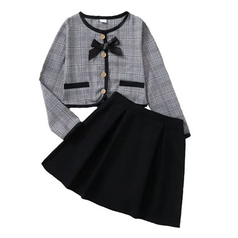 5t Girls Clothes Little Girls Outfits Long Sleeve Round Neckline Plaid