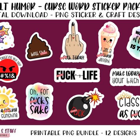 Adult Humor Curse Word Sticker Pack 3 Digital Png Sticker Etsy