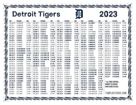Printable 2023 Detroit Tigers Schedule