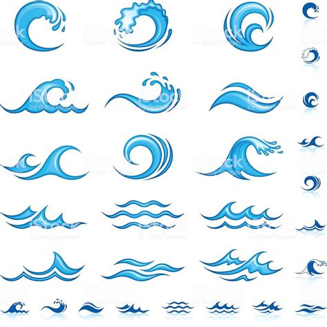 Vector Illustration Of 15 Blue Waves Against A White Background In