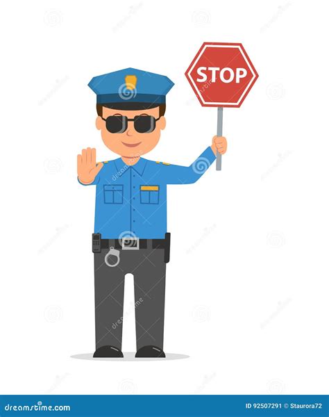 Verkehrspolizist Der Ein Stoppschild Hält Vektor Abbildung