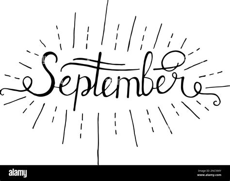 Hand Drawn Ink Lettering Hello September Isolated Black On White