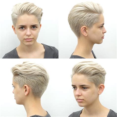 Platinum Blonde Pixie With Long Top Fringe Styled In A