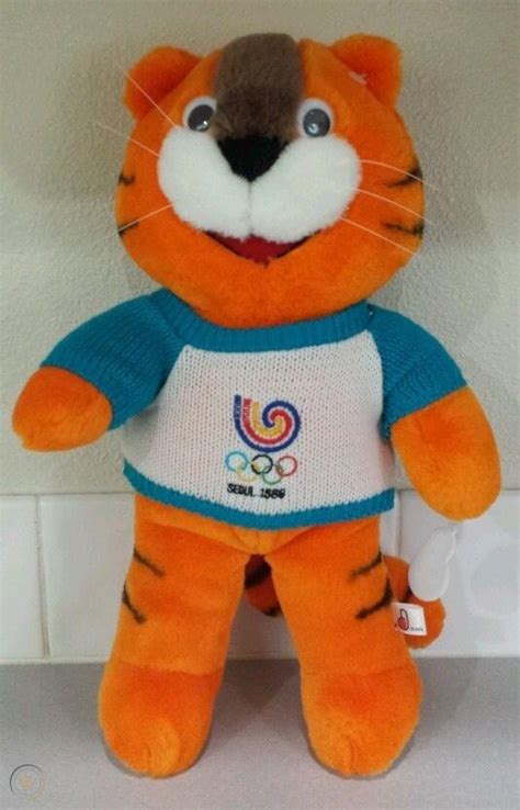 1988 Seoul Olympic Mascot Hodori Tiger Plush 15 Blue Sweater Joyful