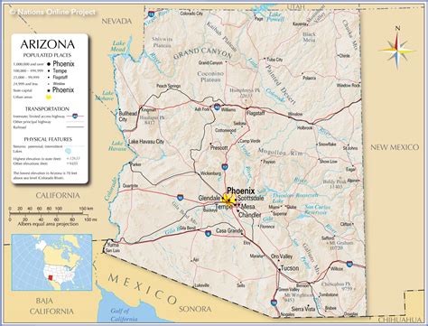 While among the inhabited centers outside the metropolitan area of phoenix we find tucson. Map of the State of Arizona, USA - Nations Online Project