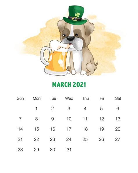 The calendar templates above are blank calendars with no frame, border, or background. Free Printable 2021 Cute Dog Calendar - The Cottage Market