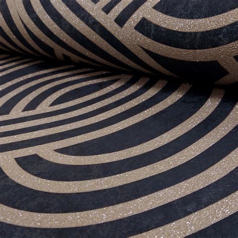 New Pands Wave Stripe Textured Glitter Motif Metallic Embossed Wallpaper