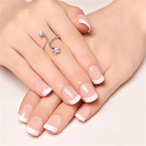 24 Pcs1set Natural French Beauty Round Short False Nails Acrylic Full