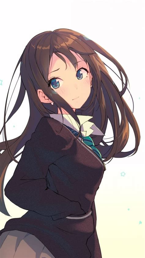Anime Cute School Girl Long Hair Blue Eyes Art