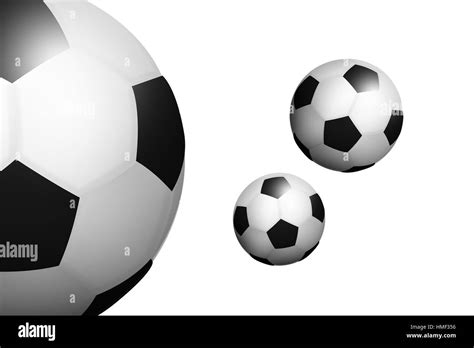 Illustrated Close Up Front View Of Three Black And White Football Balls