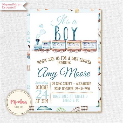 Train Baby Shower Invitation Its A Boy Invitation Train Etsy