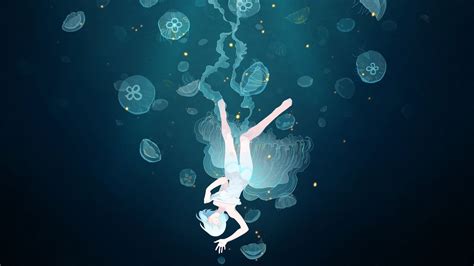 Desktop Wallpaper Underwater Dive Fishes Anime Girl Jellyfish Sexiz Pix