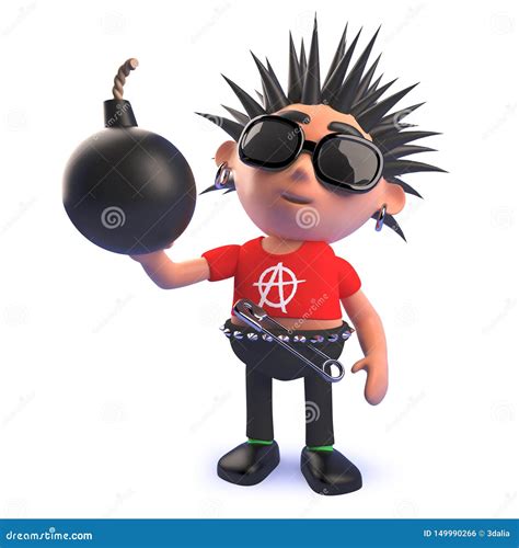 Cartoon 3d Punk Rock Character With Spiky Hair Standing At A Crossroads