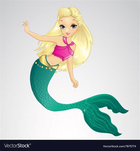 Vector Illustration Of Mermaid With Long Blonde Hair Dressed In Short